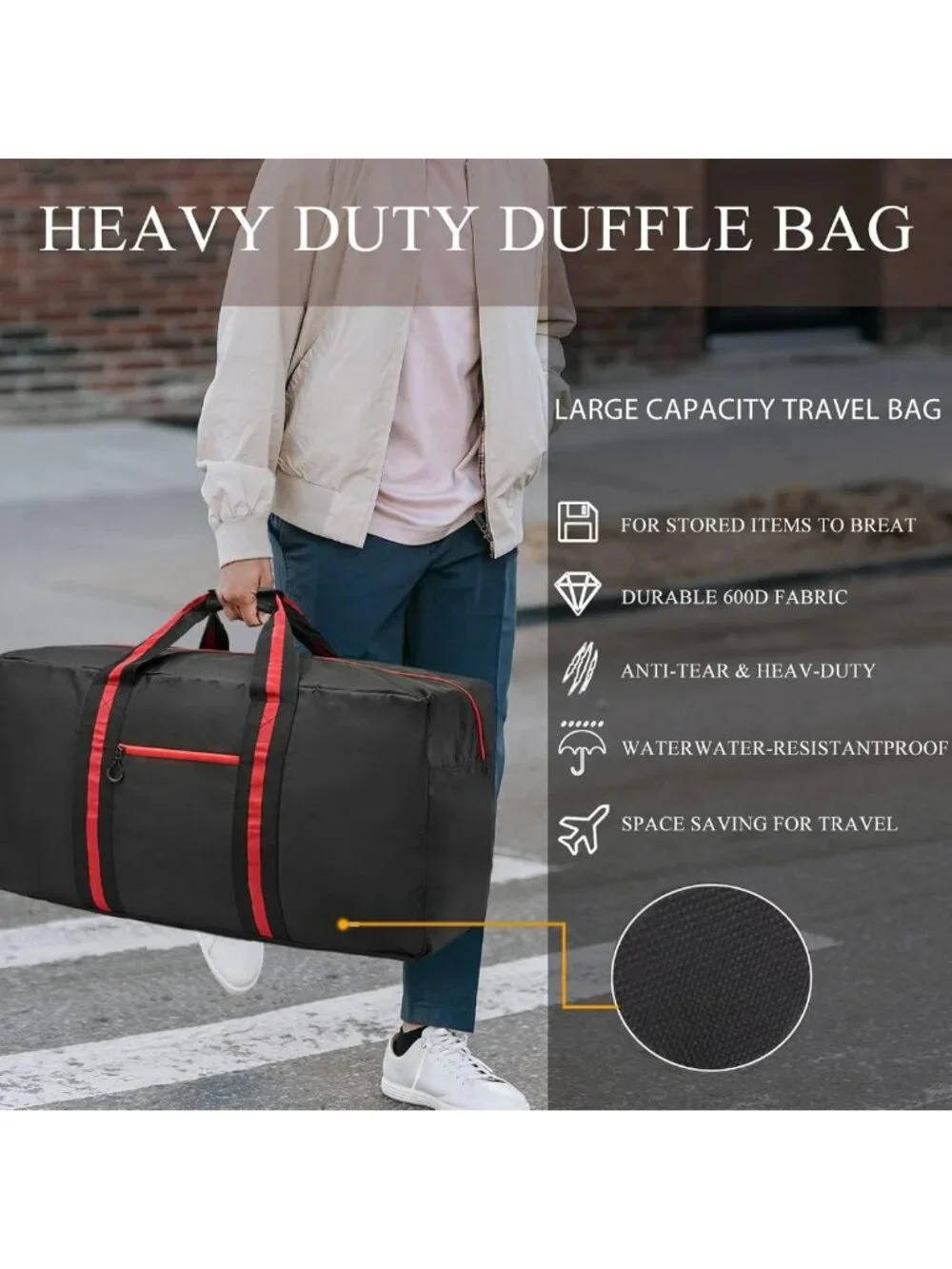 100L Large Red Duffle Bag - Travel, Overnight, Weekender, Camping & Storage